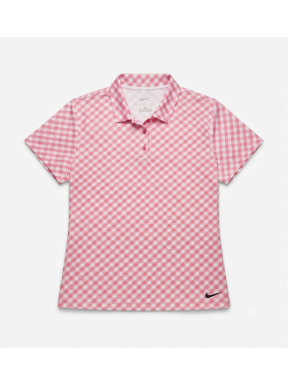 Nike Dri-FIT Victory Gingham Women's Short Sleeve Golf Polo Shirt. Pink/White XL